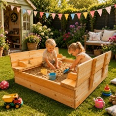 Neo Outdoor Wooden Kids Sandbox Sandpit Folding Bench Lid